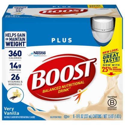 Boost Plus Vanilla Nutritional Beverage, 4 x 6 x 8 fl oz Case - Nutrition Drinks