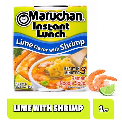 Maruchan Lime Shrimp Flavored Ramen Noodle Soup, 12 x 2.25 oz Case - Prepared Foods