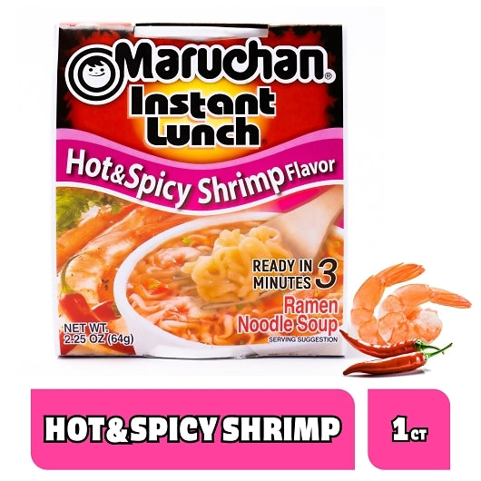 Maruchan Hot & Spicy Shrimp Flavored Ramen Noodle Soup, 12 x 2.25 oz Case - Prepared Foods