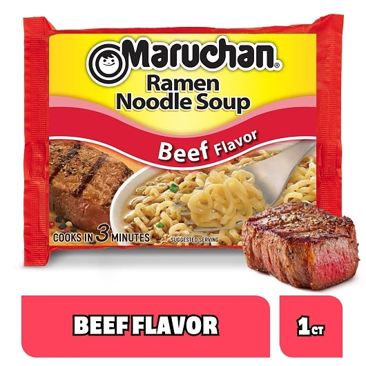 Maruchan Beef Flavored Ramen Noodle Soup, 24 x 3 oz Case - Prepared Foods