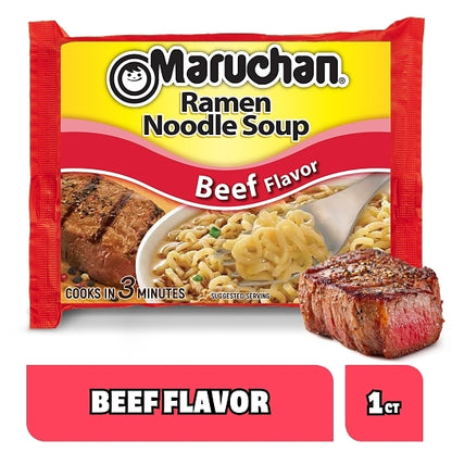 Maruchan Beef Flavored Ramen Noodle Soup, 24 x 3 oz Case - Prepared Foods