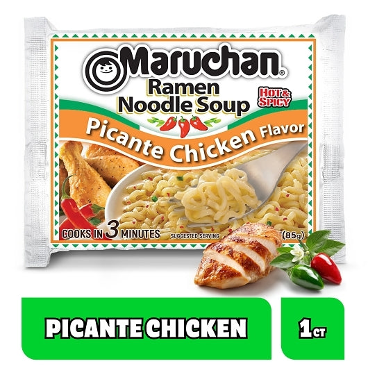 Maruchan Hot & Spicy Picante Chicken Flavored Ramen Noodle Soup, 24 x 3 oz Case - Prepared Foods