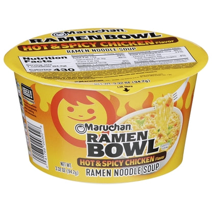 Maruchan Hot & Spicy Chicken Flavor Ramen Noodle Soup, 6 x 3.32 oz Case - DOT product image 3