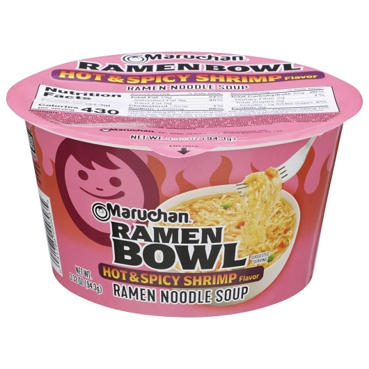 Maruchan Hot & Spicy Shrimp Flavor Ramen Noodle Soup, 6 x 3.32 oz Case - Prepared Foods