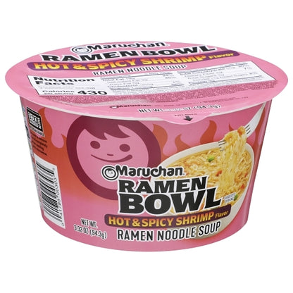 Maruchan Hot & Spicy Shrimp Flavor Ramen Noodle Soup, 6 x 3.32 oz Case - DOT product image 3