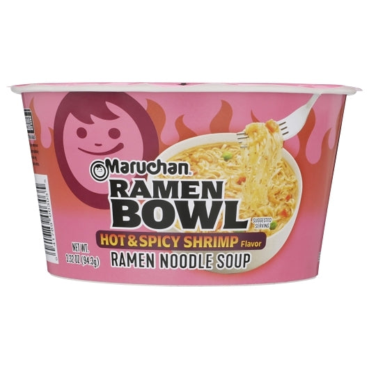 Maruchan Hot & Spicy Shrimp Flavor Ramen Noodle Soup, 6 x 3.32 oz Case - DOT product image 2