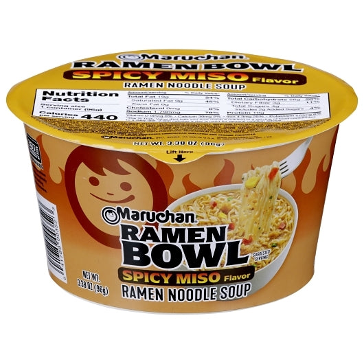 Maruchan Miso Chicken Flavored Spicy Miso Ramen Noodle Soup, 6 x 3.38 oz Case - Prepared Foods