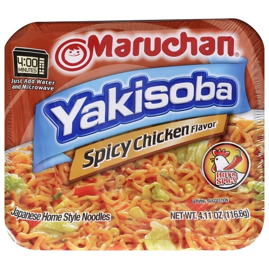 Maruchan Yakisoba Hot & Spicy Chicken Flavored Home Style Japanese Noodles, 8 x 4.11 oz Case - Prepared Foods