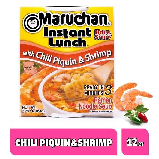 Maruchan Hot & Spicy With Chili Piquin & Shrimp Flavored Ramen Noodle Soup, 12 x 2.25 oz Case - Alternate product angle or state