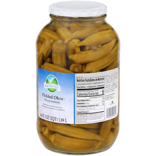 Bay Valley Gluten Free Whole Pickled Okra, 6 x 64 fl oz Case - Condiments & Sauces
