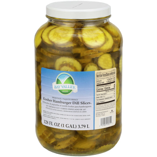 Bay Valley Kosher 320-365 Count 1/4 Crinkle Cut Fresh Pack Pickle Slice Bulk, 4 x 1 GA Case - Condiments & Sauces