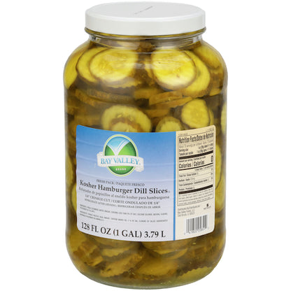 Bay Valley Kosher 320-365 Count 1/4 Crinkle Cut Fresh Pack Pickle Slice Bulk, 4 x 1 GA Case - Condiments & Sauces