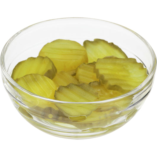 Bay Valley Dill Hamburger Premium Crinkle Cut 3/16" Pickle Chip Bulk, 1 x 5 GA Case - GS1 plated product image