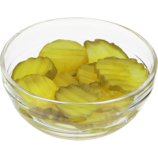 Bay Valley Dill Hamburger Premium Crinkle Cut 3/16" Pickle Chip Bulk, 1 x 5 GA Case - GS1 styled product image