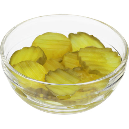 Bay Valley Dill Hamburger Premium Crinkle Cut 3/16" Pickle Chip Bulk, 1 x 5 GA Case - GS1 styled product image