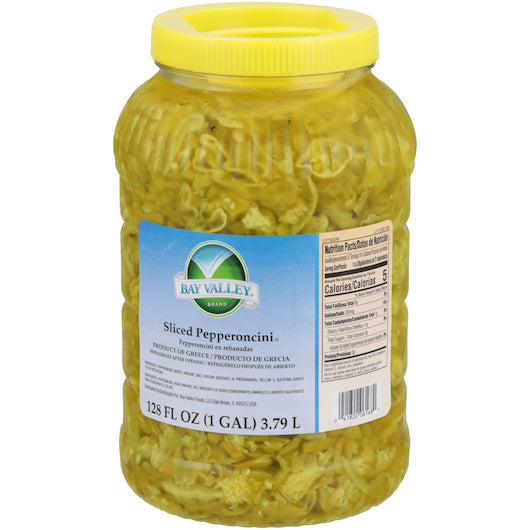 Pepperocini Sliced 1000-1230 Count 1/4 Smooth Sliced Pepperoncini, 4 x 1 GA Case - Condiments & Sauces