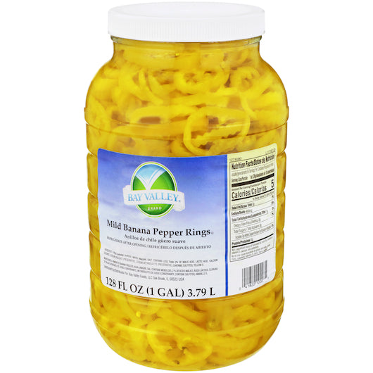 Bay Valley Mild Banana Pepper Rings, 4 x 1 GA Case - Fruit & Sides