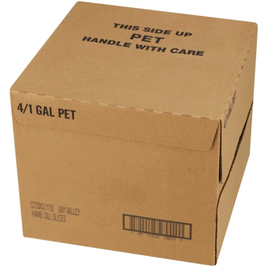 Bay Valley Dill Hamburger 614-678 Count 1/8 Crinkle Cut Pickle Slice Bulk, 4 x 1 GA Case - GS1 closed shipping case image