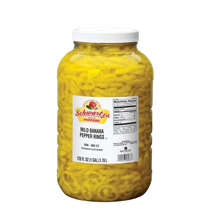 Schwartz Mild Banana 688 to 902 Count .313" Crinkle Mild Banana Pepper Rings, 4 x 1 GA Case - Fruit & Sides