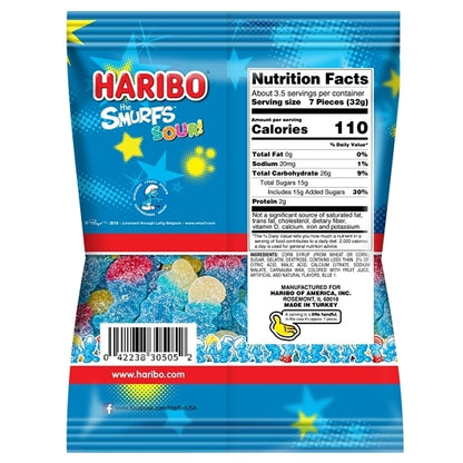 Haribo Confectionery Sour Smurfs Gummy Candy, 12 x 4 oz Case - Candy & Confections