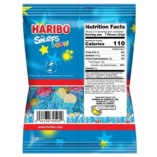 Haribo Confectionery Sour Smurfs Gummy Candy, 12 x 4 oz Case - Candy & Confections