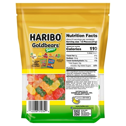 Haribo Goldbears Confectionery Sour Gummy Bears Stand-Up Resealable Bag, 8 x 9 oz Case - DOT product image 3