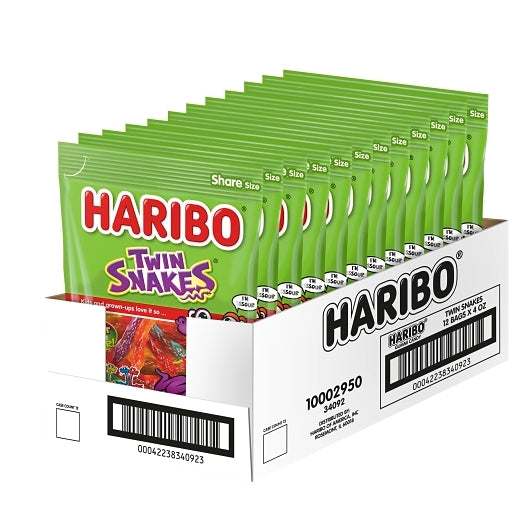 Haribo Twin Snakes Gummy Candy, 12 x 4 oz Case - Candy & Confections
