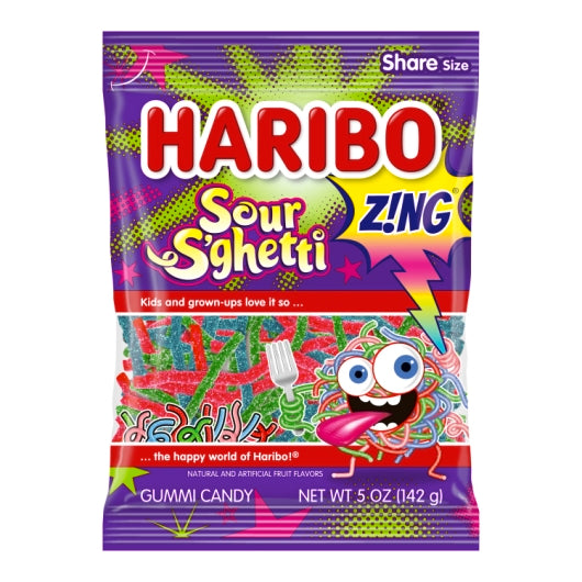 Haribo Sour S'Ghetti Gummi Candy, 12 x 5 oz Case - Candy & Confections