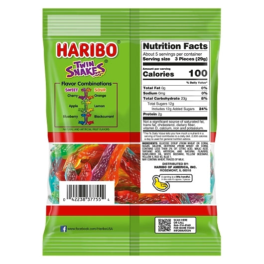 Haribo Twin Snakes Gummy Candy, 12 x 5 oz Case - Candy & Confections