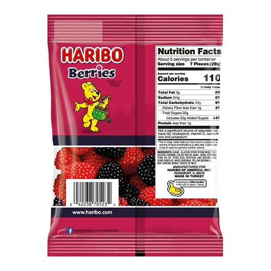 Haribo Confectionery Berries Gummy Candy, 12 x 5 oz Case - Candy & Confections