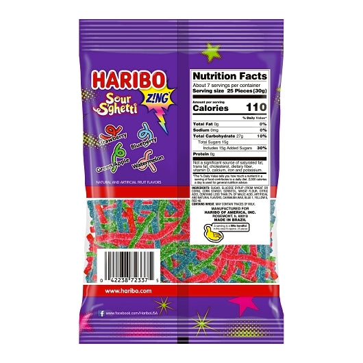 Haribo Sour S'ghetti Gummy Candy, 10 x 7.2 oz Case - Candy & Confections