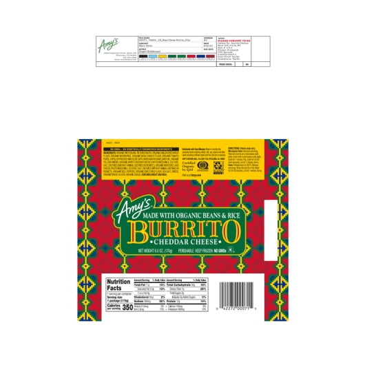 Amys Organic Beans Bean & Cheese Burrito, 12 x 6 oz Case - DOT product image 2