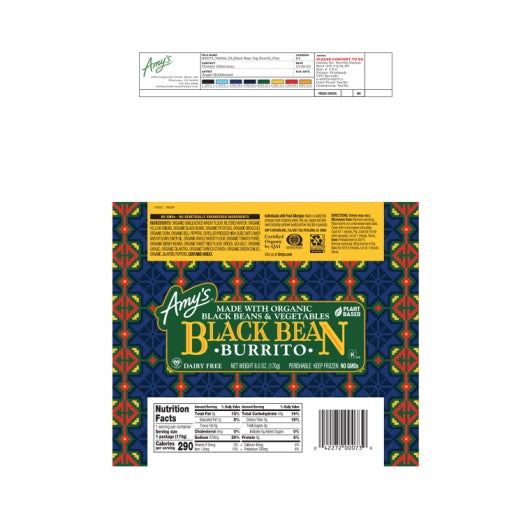 Amys Black Bean Vegetable Burrito, 6 Ounce - 12 per case. - DOT product image 2