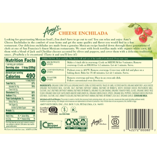 Amy's Gluten Free Cheese Enchilada, 12 x 9 oz Case - DOT product image 5