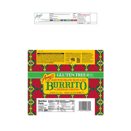 Amys Bean and Gluten Free Bean and Cheese Burrito, 12 x 5.5 oz Case - DOT product image 2