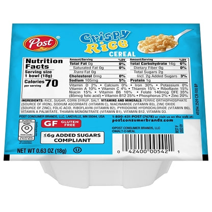 Malt-O-Meal Crispy Rice Cereal Single Serve Bowl, 96 x 0.63 oz Case - Plates Bowls