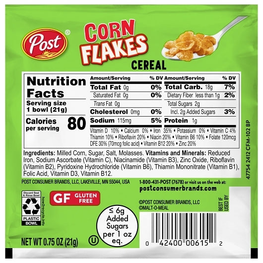 Post Corn Flakes Cereal Bowl, 96 x 0.75 oz Case - DOT product image 4