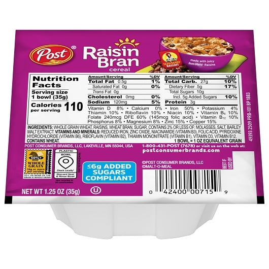 Malt-O-Meal Raisin Bran Cereal, 96 x 1.25 oz Case - Plates Bowls