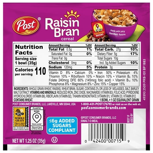 Malt-O-Meal Raisin Bran Cereal, 96 x 1.25 oz Case - DOT product image 4