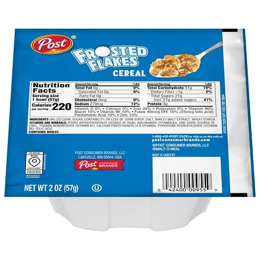 Malt-O-Meal Frosted Flakes Cereal, 48 x 2 oz Case - Plates Bowls