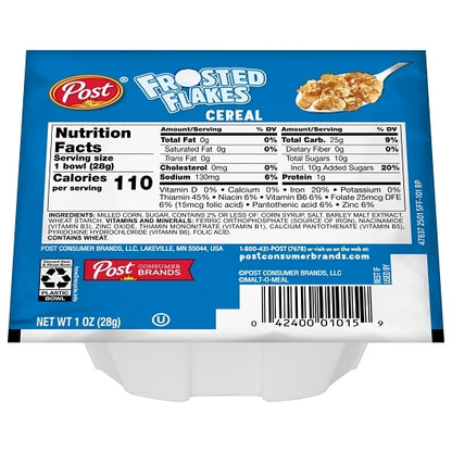 Post Frosted Flakes Cereal Single Serve Bowl, 96 x 1 oz Case - Plates Bowls