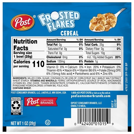 Post Frosted Flakes Cereal Single Serve Bowl, 96 x 1 oz Case - DOT product image 4