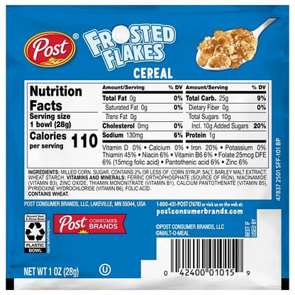 Post Frosted Flakes Cereal Single Serve Bowl, 96 x 1 oz Case - DOT product image 4