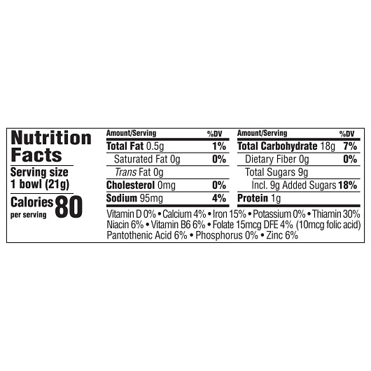 Tootie Fruities Cereal Tootie Fruities, 96 x 0.75 oz Case - Nutrition facts label