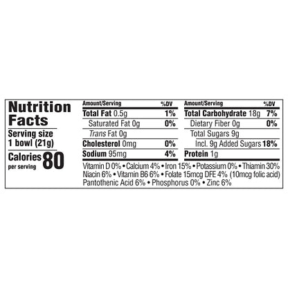 Tootie Fruities Cereal Tootie Fruities, 96 x 0.75 oz Case - Nutrition facts label