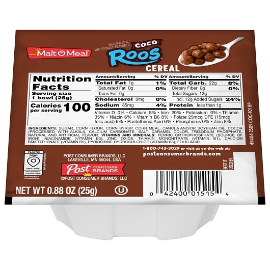 Malt-O-Meal Coco-Roos Cereal Coco Roos, 96 x 0.88 oz Case - Plates Bowls