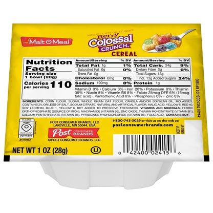 Malt O Meal Berry Colossal Crunch Cereal, 96 x 1 oz Case - Plates Bowls