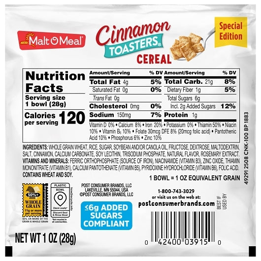 Malt O Meal Cinnamon Toasters Cereal, 96 x 1 oz Case - DOT product image 7