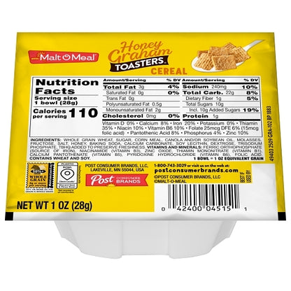 Honey Graham Squares Honey Graham Toasters Cereal, 96 x 1 oz Case - Plates Bowls