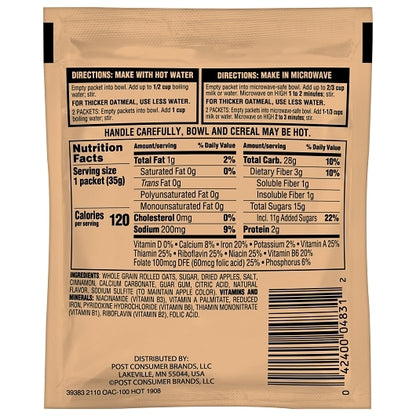 Hearty Traditions Apple Instant Apple & Cinnamon Oatmeal, 200 x 1.23 oz Case - DOT product image 8